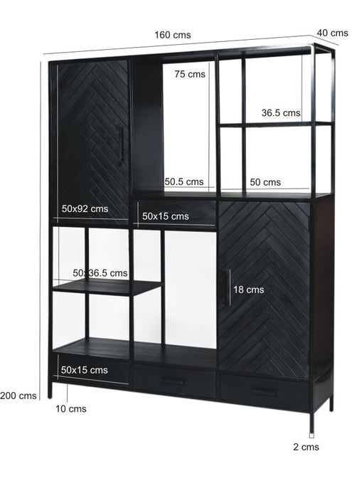 TV-meubel York Mangohout Zwart 160x40x200 cm-TV-meubels-Livingfurn