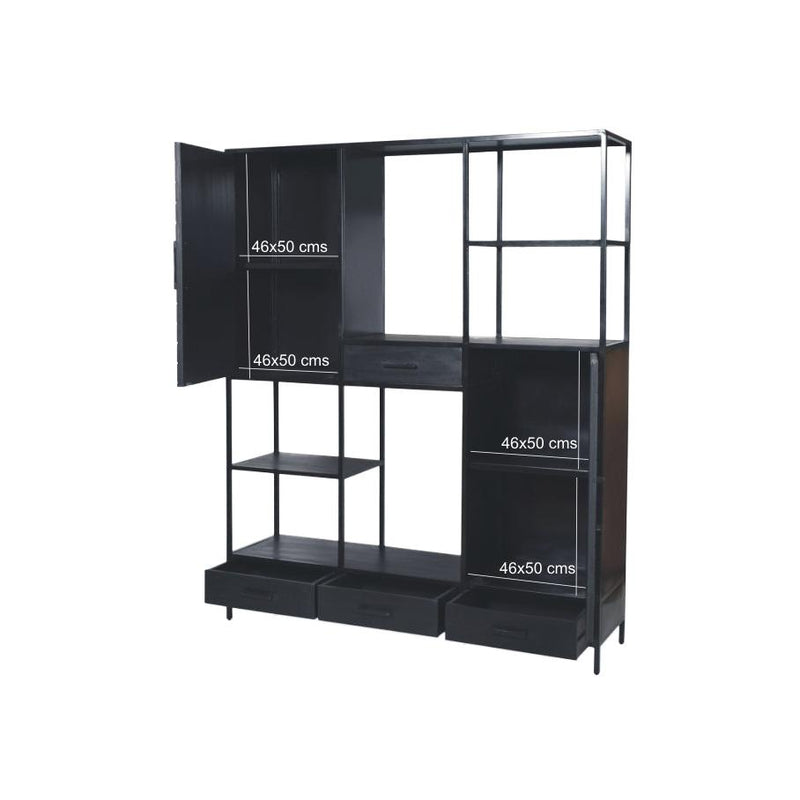 TV-meubel York Mangohout Zwart 160x40x200 cm-TV-meubels-Livingfurn