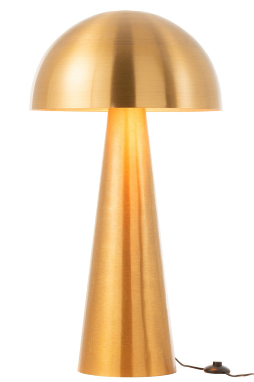 Gouden tafellamp van metaal met een koepelvormige kap en conische voet, 51x51x95 cm groot.