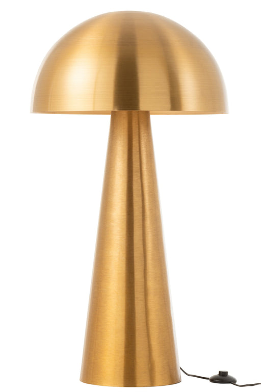 Gouden tafellamp van metaal met een elegante koepelvormige kap en conische voet, 95 cm hoog.