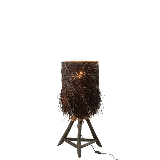 Tafellamp Takken Arthur Grass, Teak Hout Bruin 32x32x61 cm-Tafellampen-J-Line