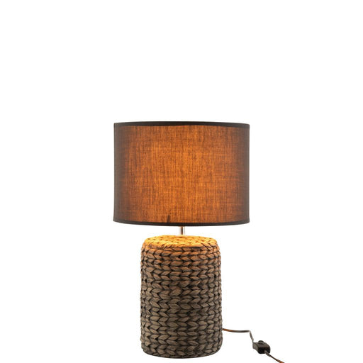 Tafellamp Voet Kap Linnen, Cement Grijs/Greige 28x28x46 cm-Tafellampen-J-Line