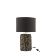 Tafellamp Voet Kap Linnen, Cement Grijs/Greige 28x28x46 cm-Tafellampen-J-Line