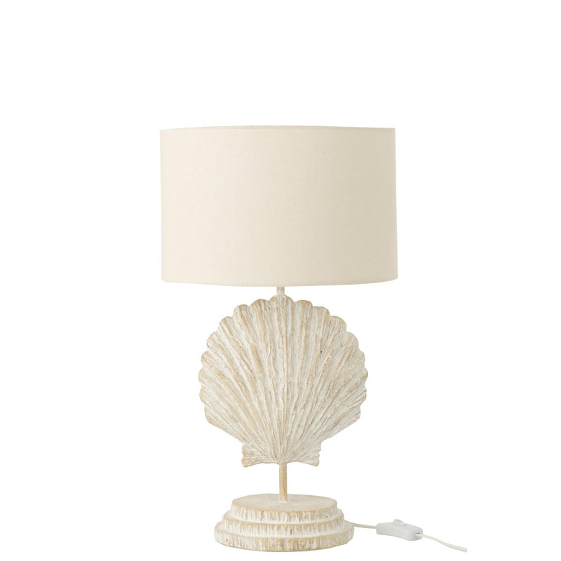 Tafellamp Zeeschelp Polyresin Stof, Polyresin, Metaal Wit-Tafellampen-J-Line