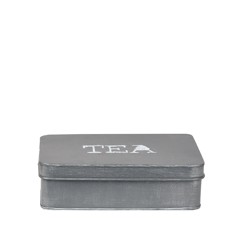 Theedoos Antiek Grijs Metaal - 27x19x8 cm-Opbergdozen en manden-LABEL51