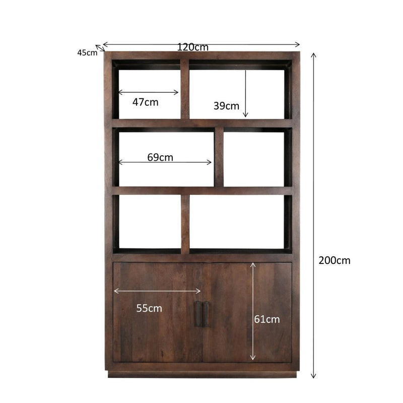 Vitrinekast Jaxx Mangohout Bruin 120x45x200 cm-Vitrinekasten-Livingfurn