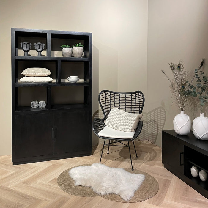 Vitrinekast Jaxx Mangohout Zwart 120x45 cm-Vitrinekasten-Livingfurn