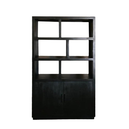 Vitrinekast Jaxx Mangohout Zwart 120x45x200 cm-Vitrinekasten-Livingfurn