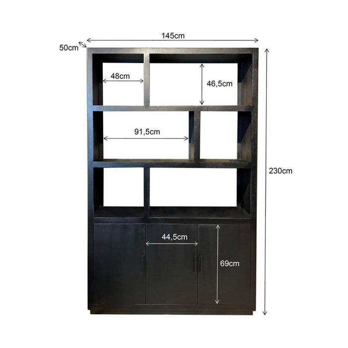 Vitrinekast Jaxx Mangohout Zwart 120x45x200 cm-Vitrinekasten-Livingfurn