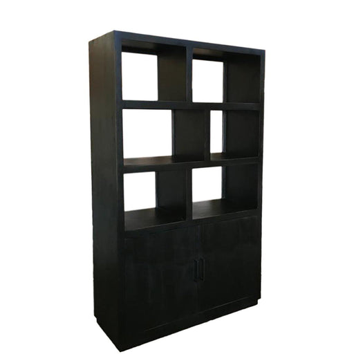 Vitrinekast Jaxx Mangohout Zwart 120x45x200 cm-Vitrinekasten-Livingfurn