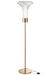 Elegante vloerlamp met transparante glazen kap en goudkleurige voet, 155 cm hoog.