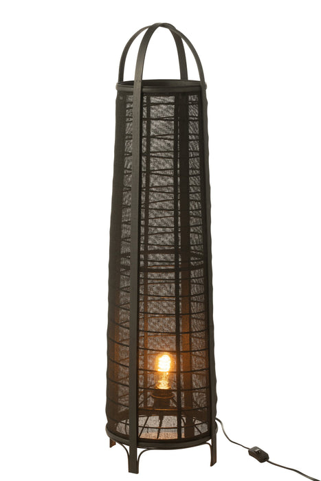 Zwarte vloerlamp van 100 cm hoog met een frame van textiel en metaal, ideaal voor sfeervolle verlichting in huis.