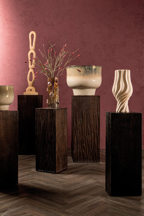Wohnaccessoires Dekoration Riko Braun Mangoholz Wavy Carved Pedestal SV2