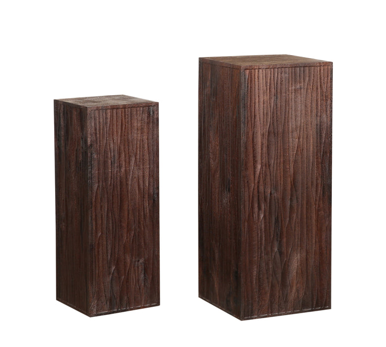 Wohnaccessoires Dekoration Riko Braun Mangoholz Wavy Carved Pedestal SV2