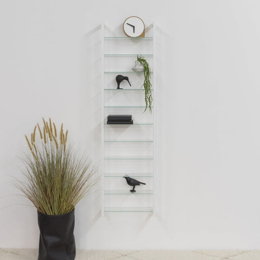 Wandplank Wandrek CUBIC 11 Staal Wit Helder Glas 46x13x167cm-Wandplanken-Spinder