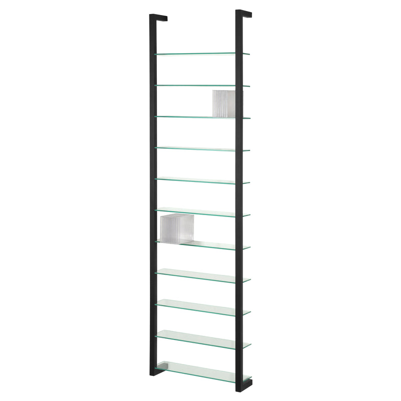 Wandplank Wandrek CUBIC 11 Staal Zwart Helder Glas 46x13x167cm-Wandplanken-Spinder