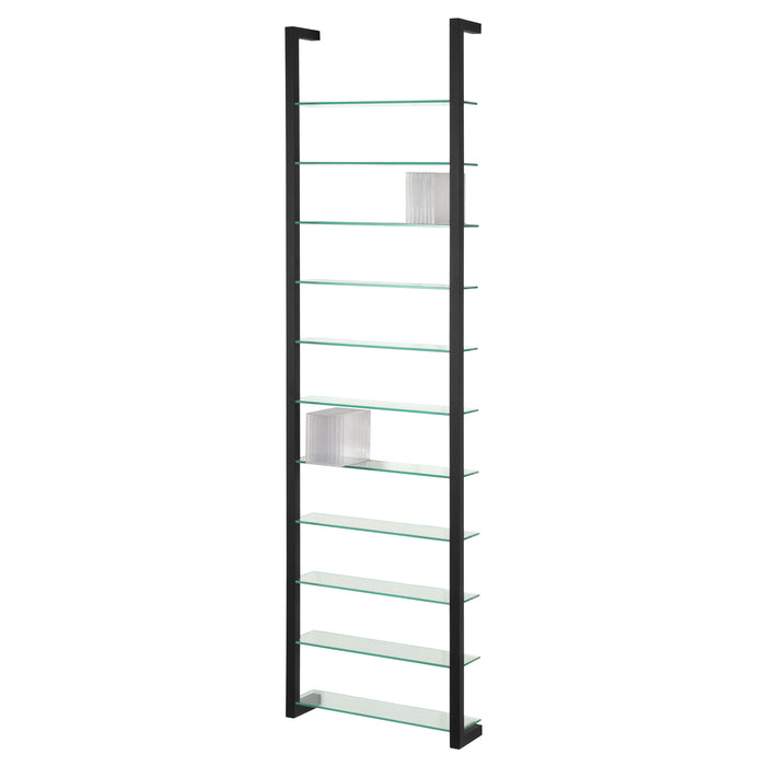 Wandplank Wandrek CUBIC 11 Staal Zwart Helder Glas 46x13x167cm-Wandplanken-Spinder