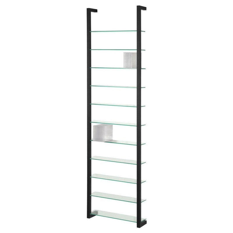 Wandplank Wandrek CUBIC 11 Staal Zwart Helder Glas 46x13x167cm-Wandplanken-Spinder
