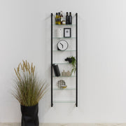 Wandplank Wandrek CUBIC 7 Staal Zwart Helder Glas 46x13x167cm-Wandplanken-Spinder