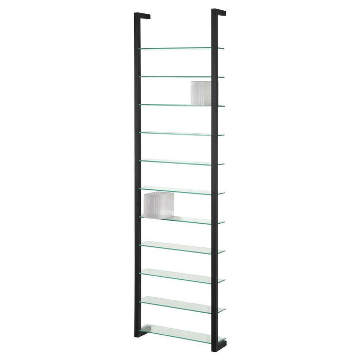 Wandrek CUBIC 11 Staal Zwart Helder Glas 46x13x167cm-Wandplanken-Spinder
