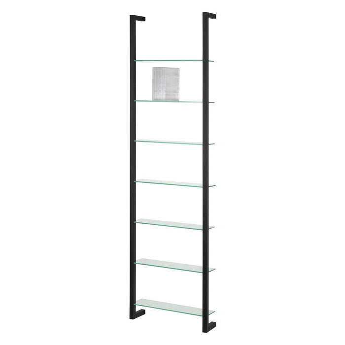 Wandrek CUBIC 7 Staal Zwart Helder Glas 46x13x167cm-Wandplanken-Spinder