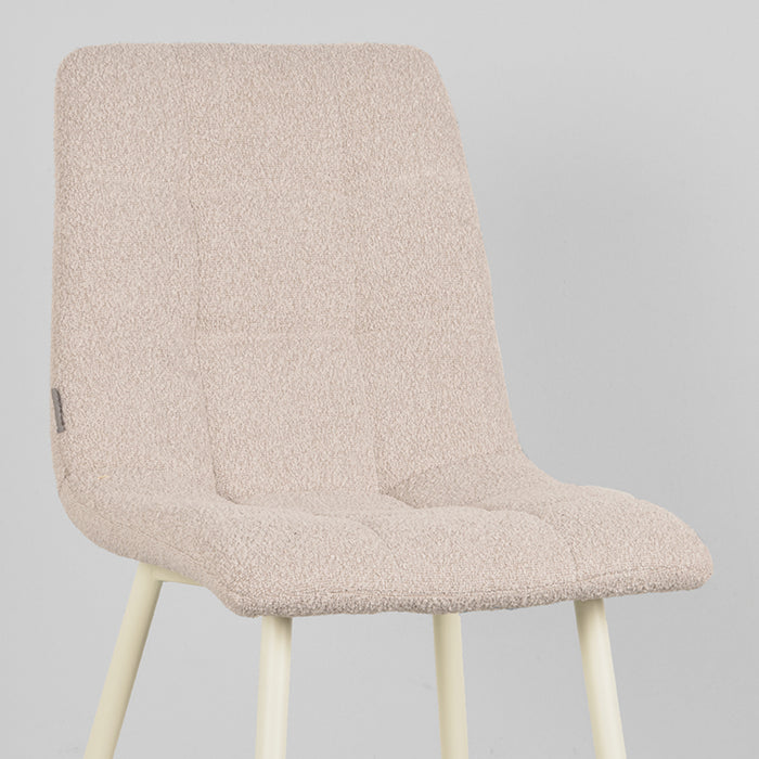 LABEL51 Eetkamerstoel Nino - Naturel - Boucle - Wit Metalen Frame