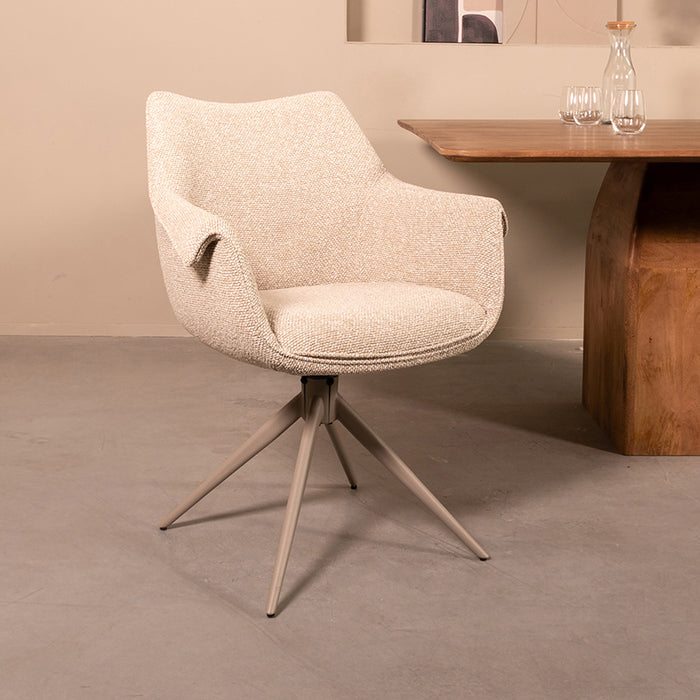 LABEL51 Eetkamerstoel Narumi - Naturel - Royal Boucle - Taupe Metalen...
